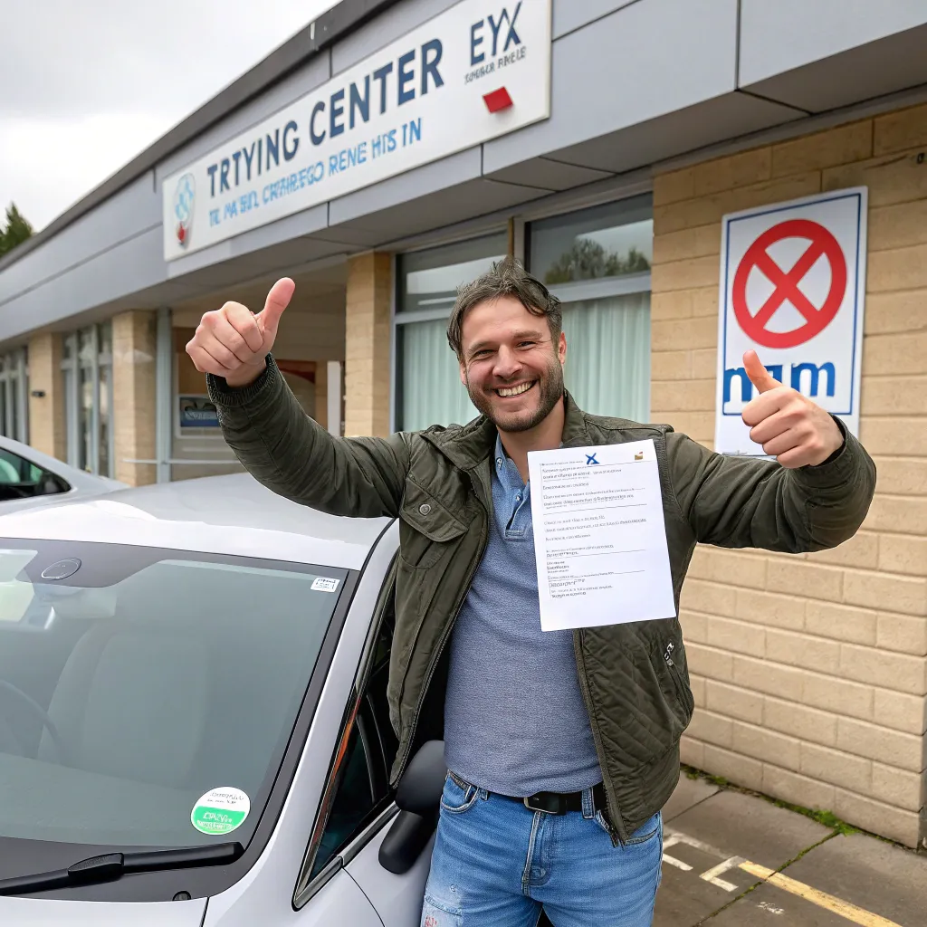 Paul giving a thumbs-up after passing his driving exam